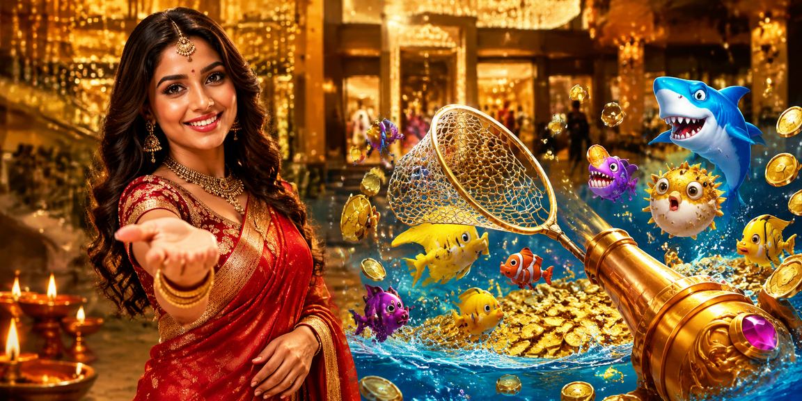 Indian woman playing fishing game responsibly